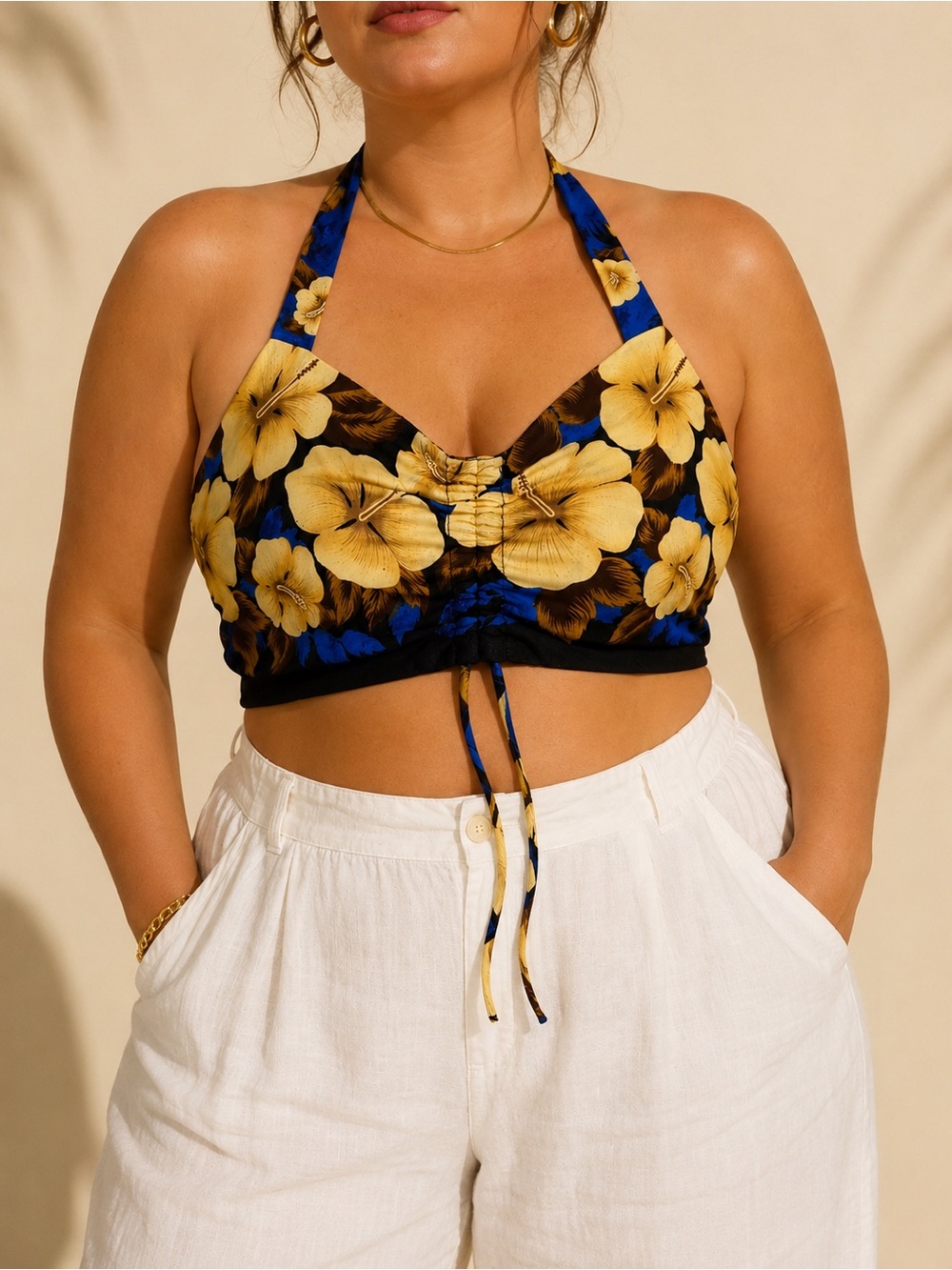 Hibiscus Collection Hawaii Floral Halter Top NWT Tropical Rayon